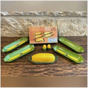 Vintage 14 piece Corn Server Trays Set Original Box Salt Pepper Shakers Butter